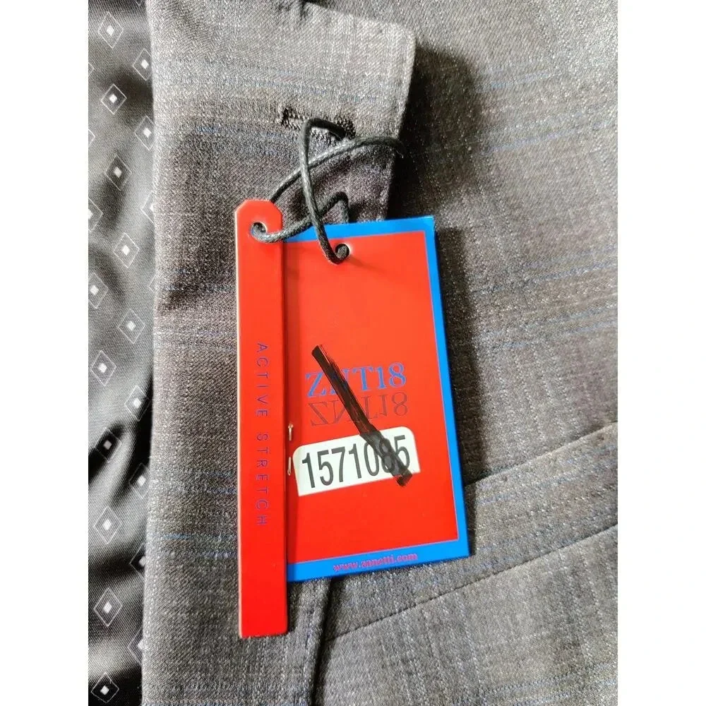 ZNT18 Active Stretch Plaid Blazer Gray Notch Collar Two Button Suit Jacket 36S‎